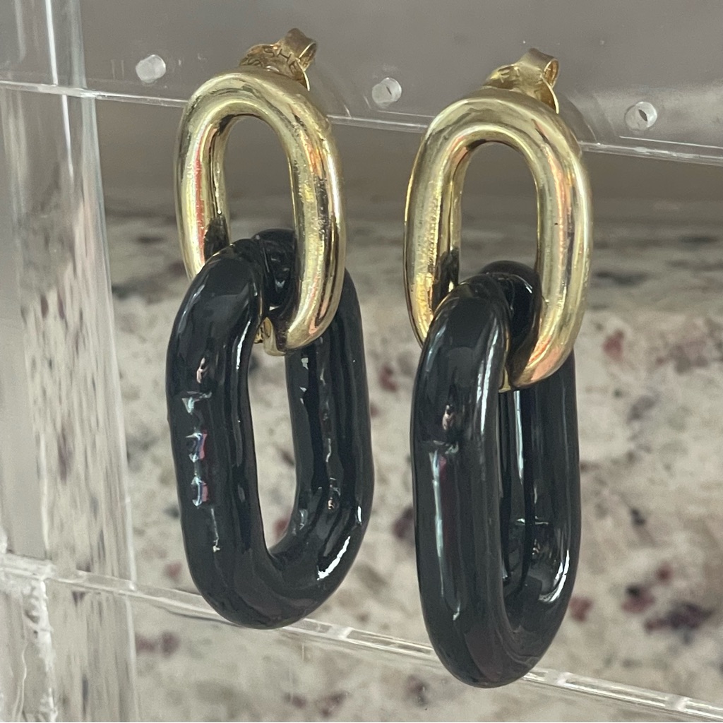 Sheila Fajl Small Shakedown Chainlink Earrings Gold 18k Plated With Black Resin 98$